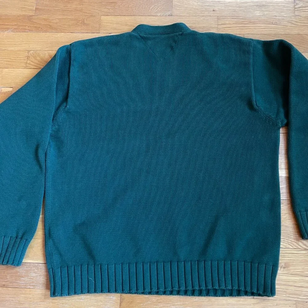 Vintage Tommy Hilfiger V-Neck Sweater Forest Green 100% Cotton Size XL
